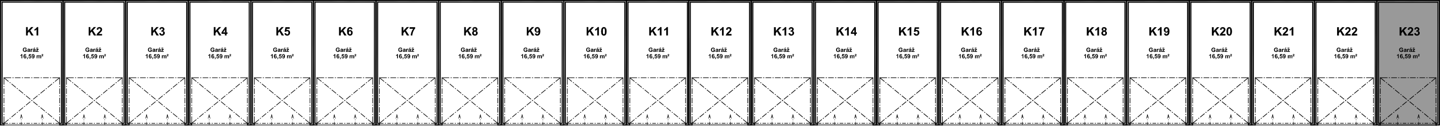 Pozice garáže K23 v bloku