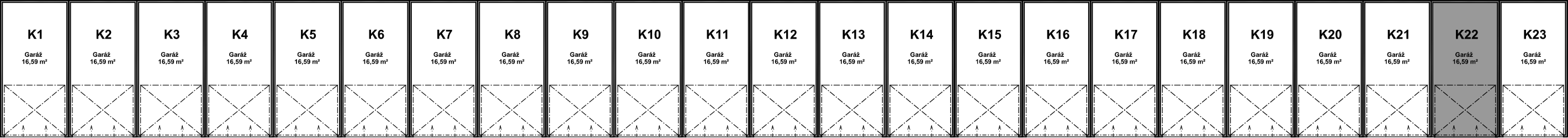 Pozice garáže K22 v bloku