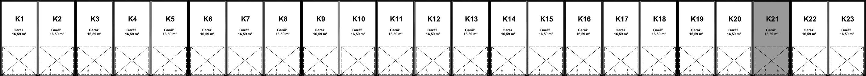 Pozice garáže K21 v bloku