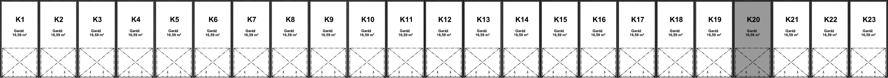 Pozice garáže K20 v bloku