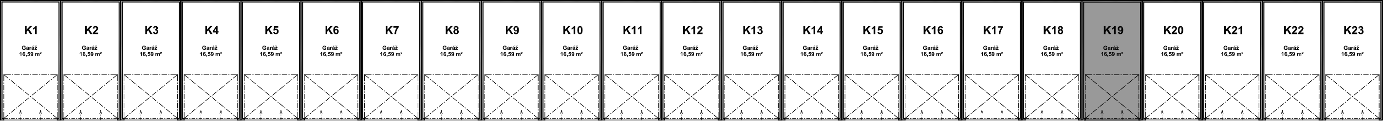 Pozice garáže K19 v bloku