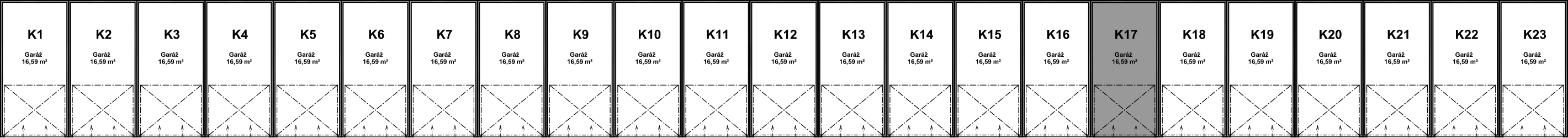 Pozice garáže K17 v bloku