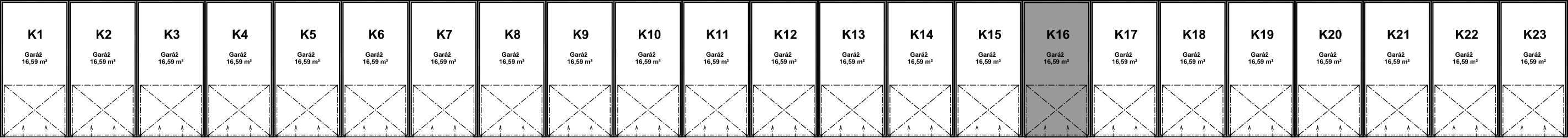 Pozice garáže K16 v bloku