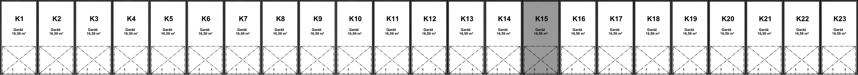 Pozice garáže K15 v bloku