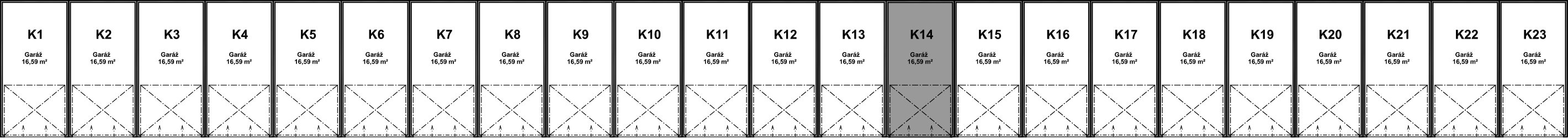 Pozice garáže K14 v bloku