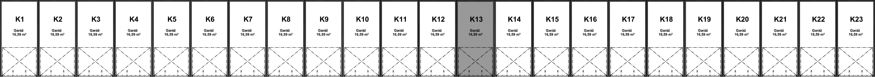 Pozice garáže K13 v bloku