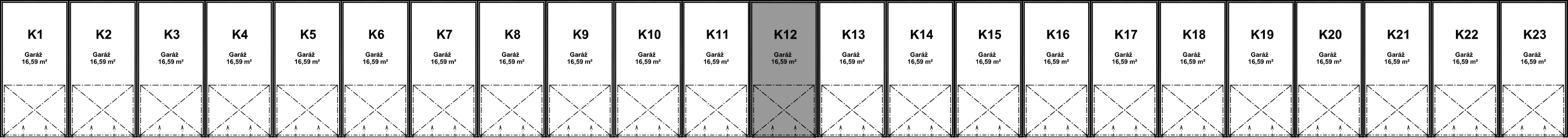 Pozice garáže K12 v bloku