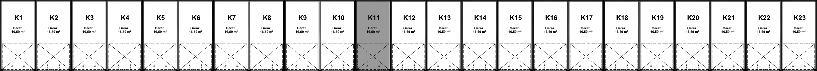 Pozice garáže K11 v bloku