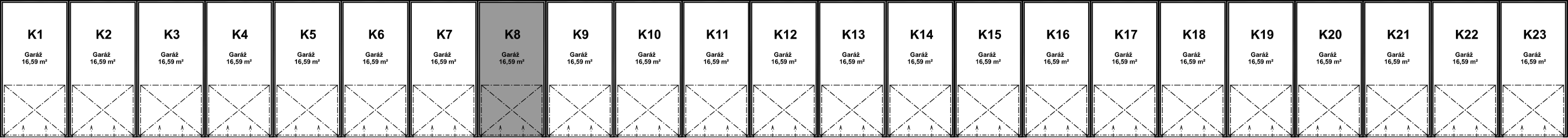 Pozice garáže K8 v bloku