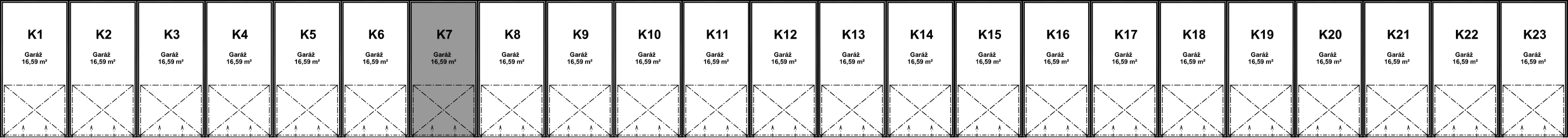 Pozice garáže K7 v bloku