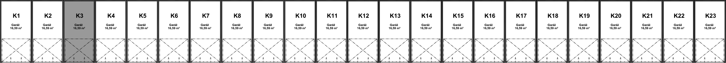 Pozice garáže K3 v bloku