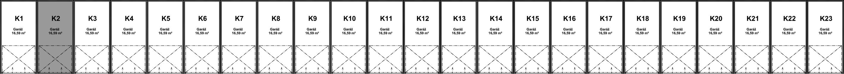 Pozice garáže K2 v bloku