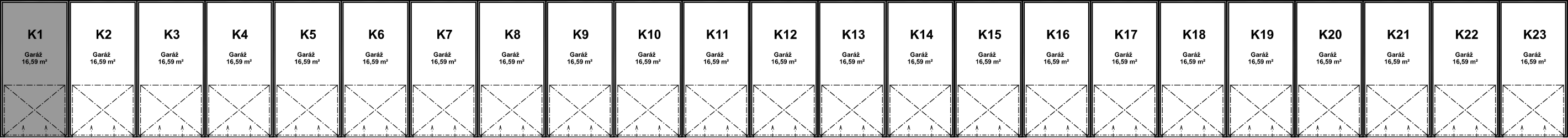 Pozice garáže K1 v bloku